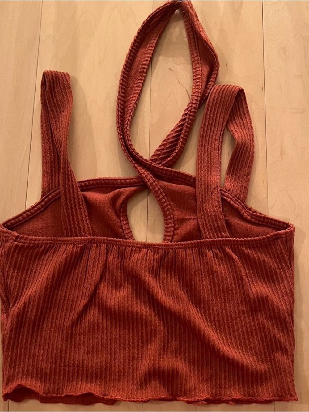 Ribbed Cross-Back Crop Tank Top - Rust - Picture 2 of 2